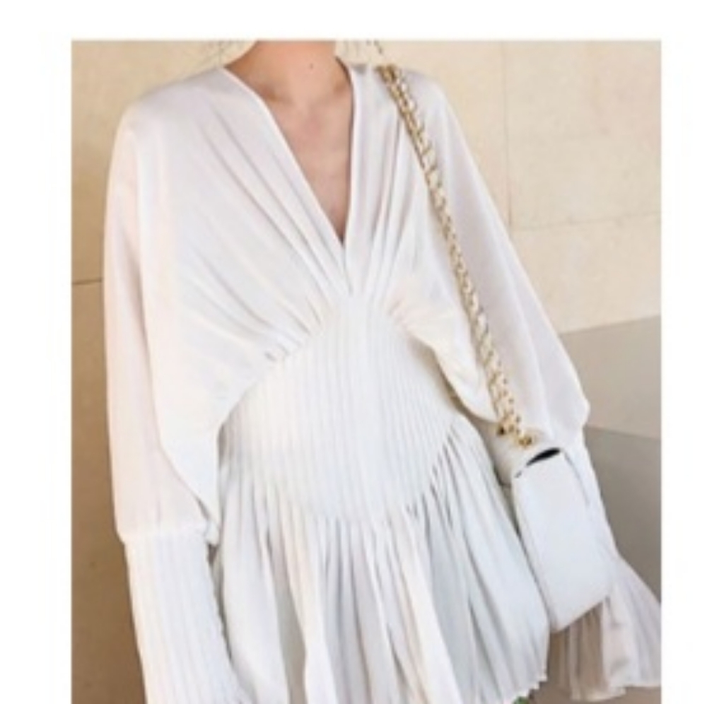 Accordion pleated v-neck blouse